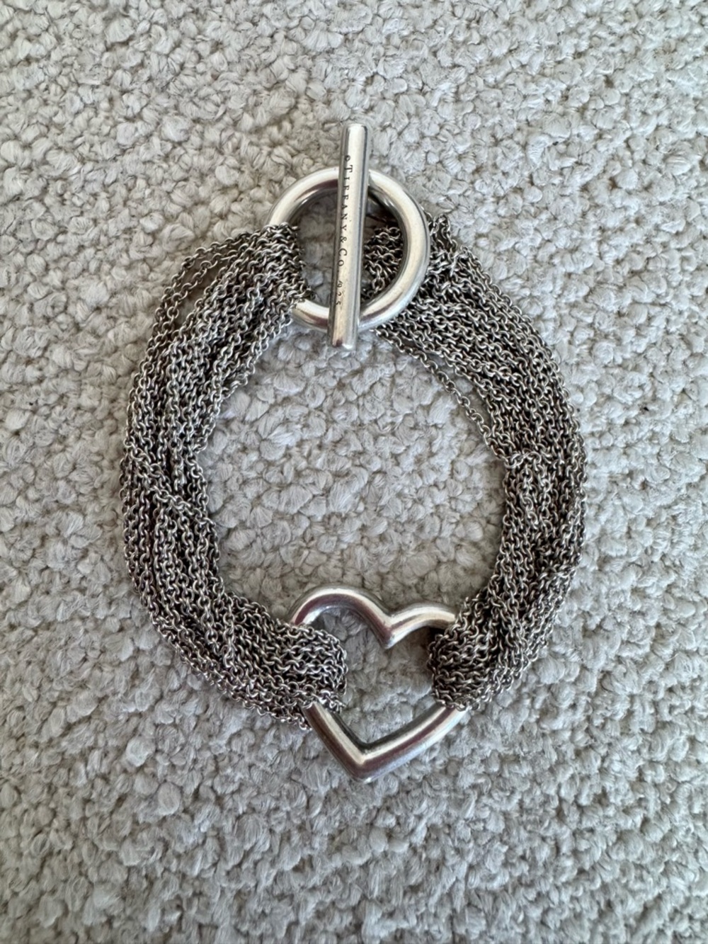 EUC Tiffany & Co Sterling Silver Multi Strand Mesh Heart Toggle Bracelet Auth